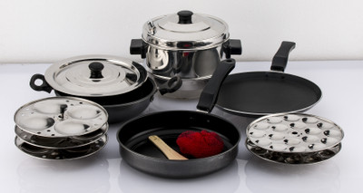 

Mahavir 10pc Cookware Set Cookware Set(Stainless Steel, 10 - Piece), Black;steel