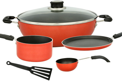 

Chef Master 6pcs Non Stick Induction Bottom Cookware Set(Aluminium, 6 - Piece), Black;maroon