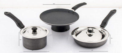 Mahavir Induction Cookware Set Induction Bottom Cookware Set(PTFE (Non-stick), Aluminium, 5 - Piece), Black