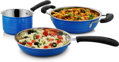 

Cookaid Elite Cookware Set(Stainless Steel, 3 - Piece), Blue