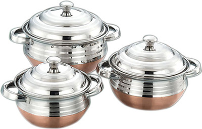 

Sayee pot pan Induction Bottom Cookware Set(Steel, Copper, 3 - Piece), Silver