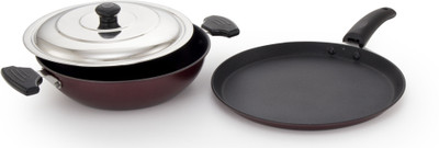 

Mahavir 3KDTNSRD Induction Bottom Cookware Set(Steel, 2 - Piece), Red