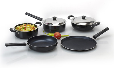 

Anjali Cookware Set(PTFE (Non-stick), 7 - Piece), Black