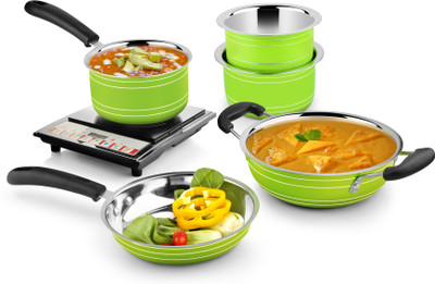 Ideale Induction Bottom Cookware Set(Stainless Steel, 5 - Piece), Green