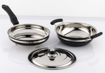 

Mahavir Metallic Induction & Lpg Compatible Induction Bottom Cookware Set(Stainless Steel, 3 - Piece), Black