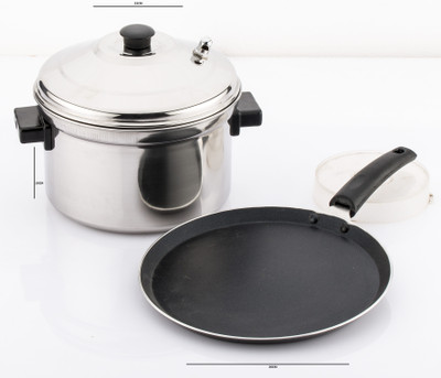 

Mahavir Dosa Tawa And Induction Base Idly Cooker -16 Idlies Induction Bottom Cookware Set(PTFE (Non-stick), Aluminium, Stainless Steel, 2 - Piece), Black;steel