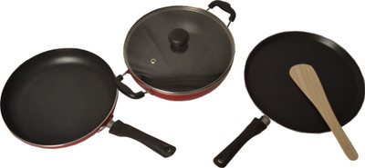 

Abhinandan Induction Bottom Cookware Set(PTFE (Non-stick), 3 - Piece), Black;red