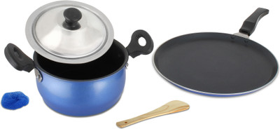 

Mahavir Medium Induction and LPG Compatible Induction Bottom Cookware Set(Steel, 2 - Piece), Blue