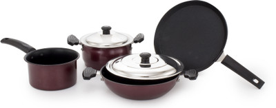 

Mahavir 6KHSDTNSRD Induction Bottom Cookware Set(Steel, 4 - Piece), Red