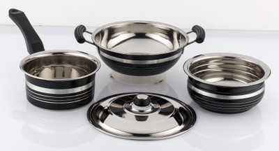 

Mahavir Induction Bottom Cookware Set(Stainless Steel, 4 - Piece), Black