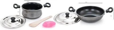 

Mahavir Induction Base Non Stick Induction Bottom Cookware Set(Stainless Steel, 2 - Piece), Black;steel