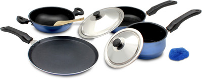 

Mahavir Medium Induction and LPG Compatible Induction Bottom Cookware Set(Steel, 4 - Piece), Blue