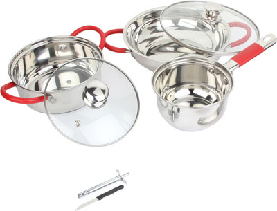 

Pogo Induction Bottom Cookware Set(Stainless Steel, 7 - Piece), Silver