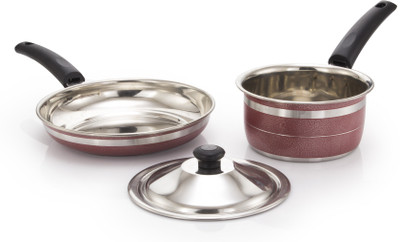 

Mahavir 3FLDSRD Induction Bottom Cookware Set(Stainless Steel, 2 - Piece), Red