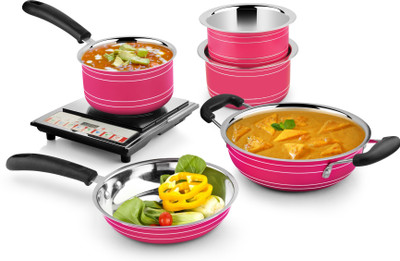 

Ideale Induction Bottom Cookware Set(Stainless Steel, 5 - Piece), Pink