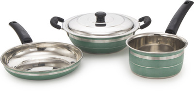

Mahavir 4KLDFSGR Induction Bottom Cookware Set(Stainless Steel, 3 - Piece), Green