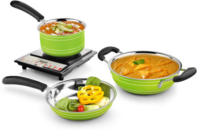 Ideale Induction Bottom Cookware Set(Stainless Steel, 3 - Piece), Green