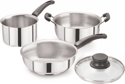 

Kanchan Sauce Pan, Fry Pan and Kadhai Induction Bottom Cookware Set(Steel, 4 - Piece), Silver