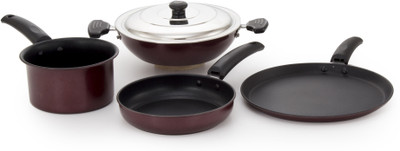 

Mahavir 5KFSDTNSRD Induction Bottom Cookware Set(Steel, 4 - Piece), Red