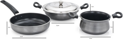 

Mahavir Induction Base Non Stick Induction Bottom Cookware Set(Stainless Steel, 3 - Piece), Black