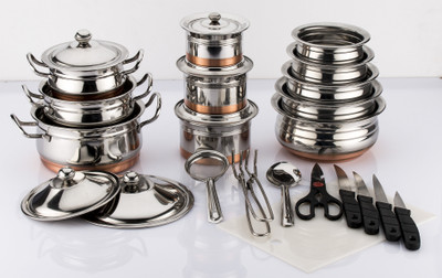 Mahavir Bottom Cook and With Knife Cookware Set(Stainless Steel, Copper, 26 - Piece)