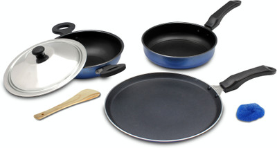 

Mahavir Medium Induction and LPG Compatible Induction Bottom Cookware Set(Steel, 3 - Piece), Blue