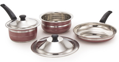 

Mahavir 5FLDSLDHRD Induction Bottom Cookware Set(Stainless Steel, 3 - Piece), Red