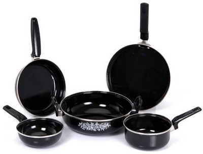 

UPPAHAR mnc1 Cookware Set(Stainless Steel, 5 - Piece), Black