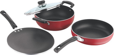 

Vinod Zest Inducto Induction Bottom Cookware Set(PTFE (Non-stick), 3 - Piece), Black;red