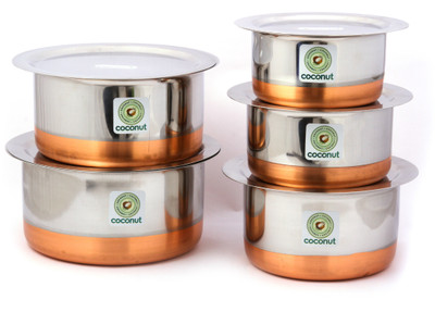 

Coconut Copper Bottom Tope & Lids Cookware Set(Stainless Steel, Copper, 10 - Piece), Silver
