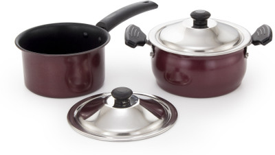 

Mahavir 4SHNSRD Induction Bottom Cookware Set(Steel, 2 - Piece), Red