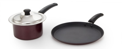 

Mahavir 3SDTNSRD Induction Bottom Cookware Set(Steel, 2 - Piece), Red