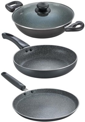 Prestige Induction Bottom Non-Stick Coated Cookware Set(Marble, 3 - Piece)