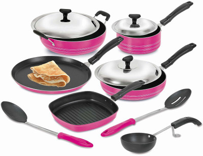 

Crystal Silver Series Non-Stick, 10Pcs, Pink, Cookware Set(Aluminium, 10 - Piece)