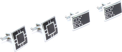 FASHBLUSH Brass Cufflink Set(Silver, Black)