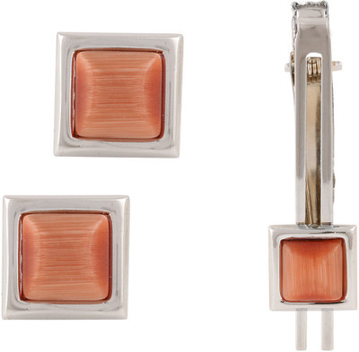 TRIPIN Brass Cufflink & Tie Pin Set(Orange)
