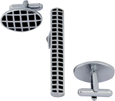 Bezel Brass Cufflink Set(Silver)