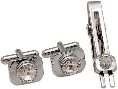 tiekart Metal Cufflink & Tie Pin Set(Silver)