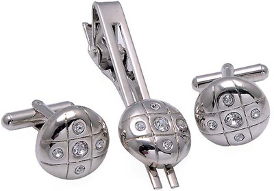 tiekart Metal Cufflink & Tie Pin Set(Silver)