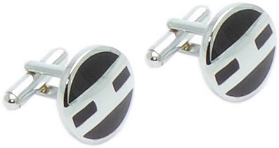 FASHBLUSH Brass Cufflink Set(Silver, Black) FASHBLUSH Brass Cufflink Set(Silver, Black)