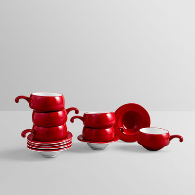 

Clay Craft Bone China(Red, White, Pack of 6)