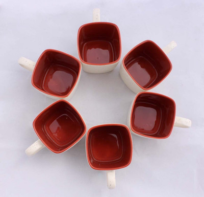 

Aarzool Ceramic(White, Maroon, Pack of 6)
