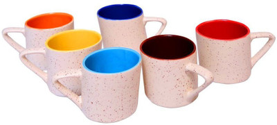 

PFUMART MMUG0004 Ceramic Mug(200 ml, Pack of 6), Multicolor