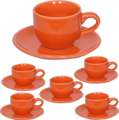 

Elite Handicrafts Stoneware_Cups_Saucers_Set Ceramic(Orange, Pack of 12)