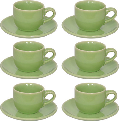 

Elite Handicrafts Stoneware_Cups_Saucers_Set Ceramic(Green, Pack of 12)