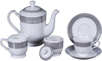 BP Bharat Bone China(Grey, White, Pack of 15)