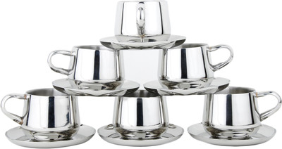

Homeish Double Walled Conical Cup & Saucer Set of 6 Stainless Steel(Silver, Pack of 6)
