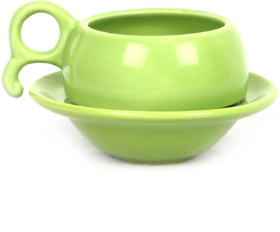 

VarEesha Green Ceramic Cup Saucer set Ceramic(Green, Pack of 12)