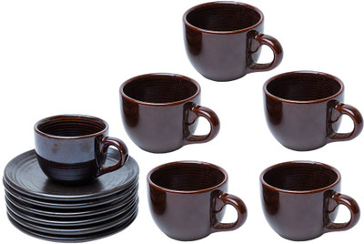 

Elite Handicrafts Glossy Tea Cups & Saucers Ceramic(Brown, Pack of 12)