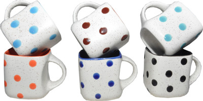 

Amazecart 6 Pcs Ceramic Tea Cups with polka Dot Ceramic(Multicolor, Pack of 6)
